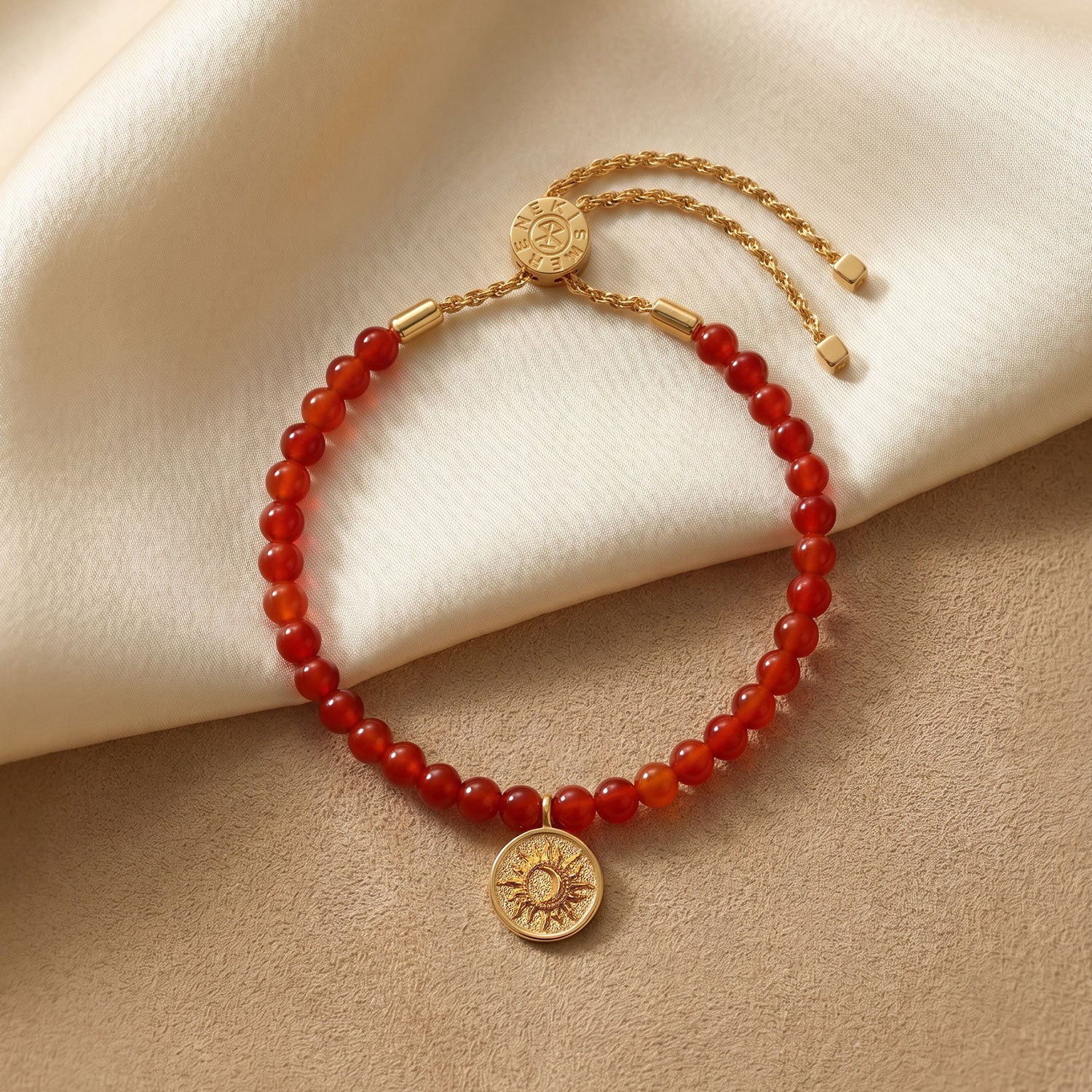 Red Agate Sun Charm Bracelet