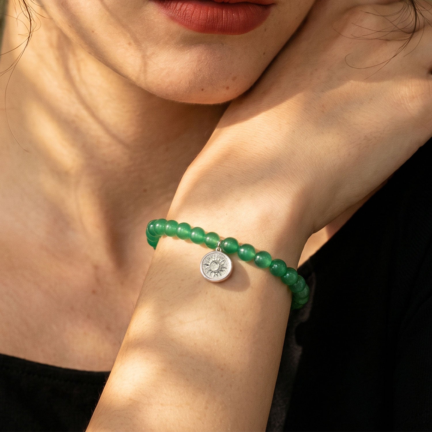 Green Agate Sun Charm Bracelet