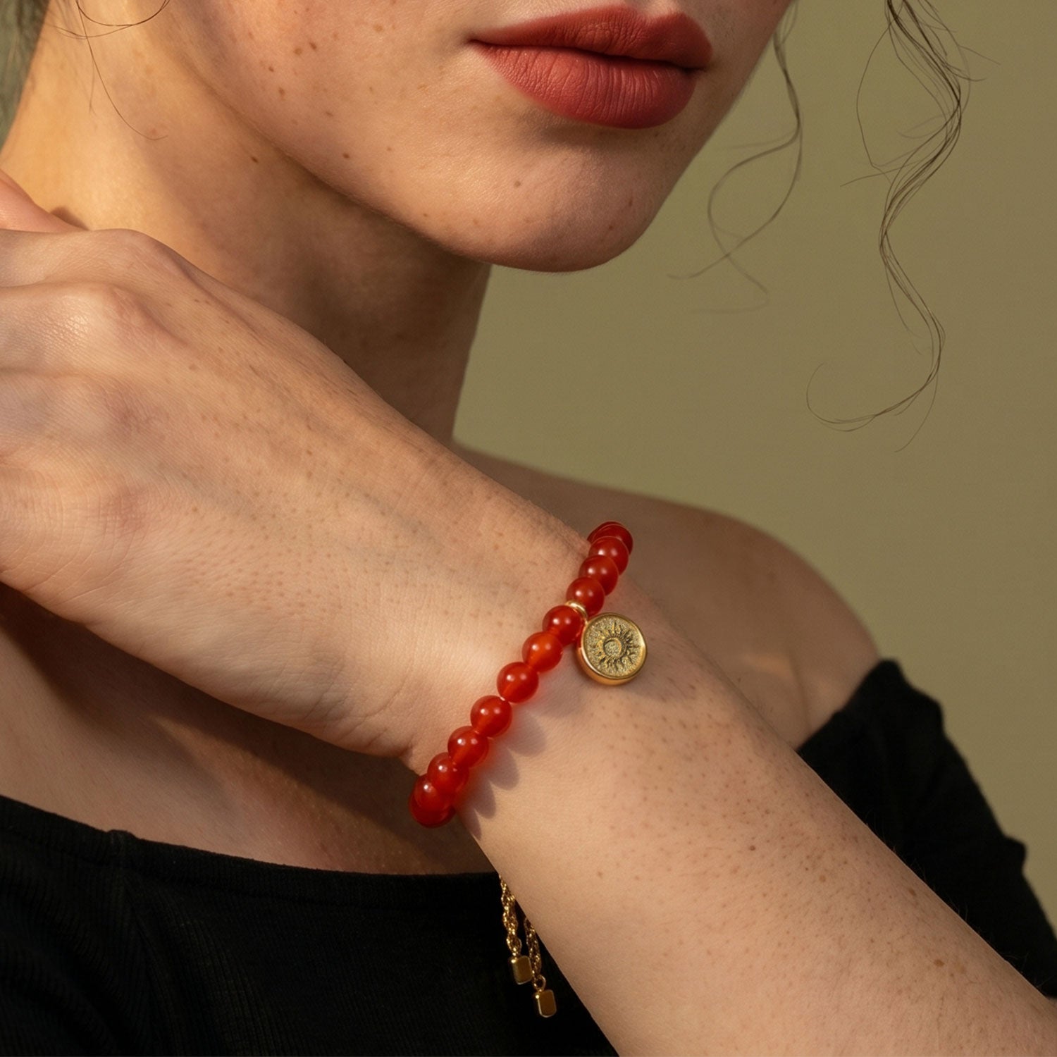 Red Agate Sun Charm Bracelet