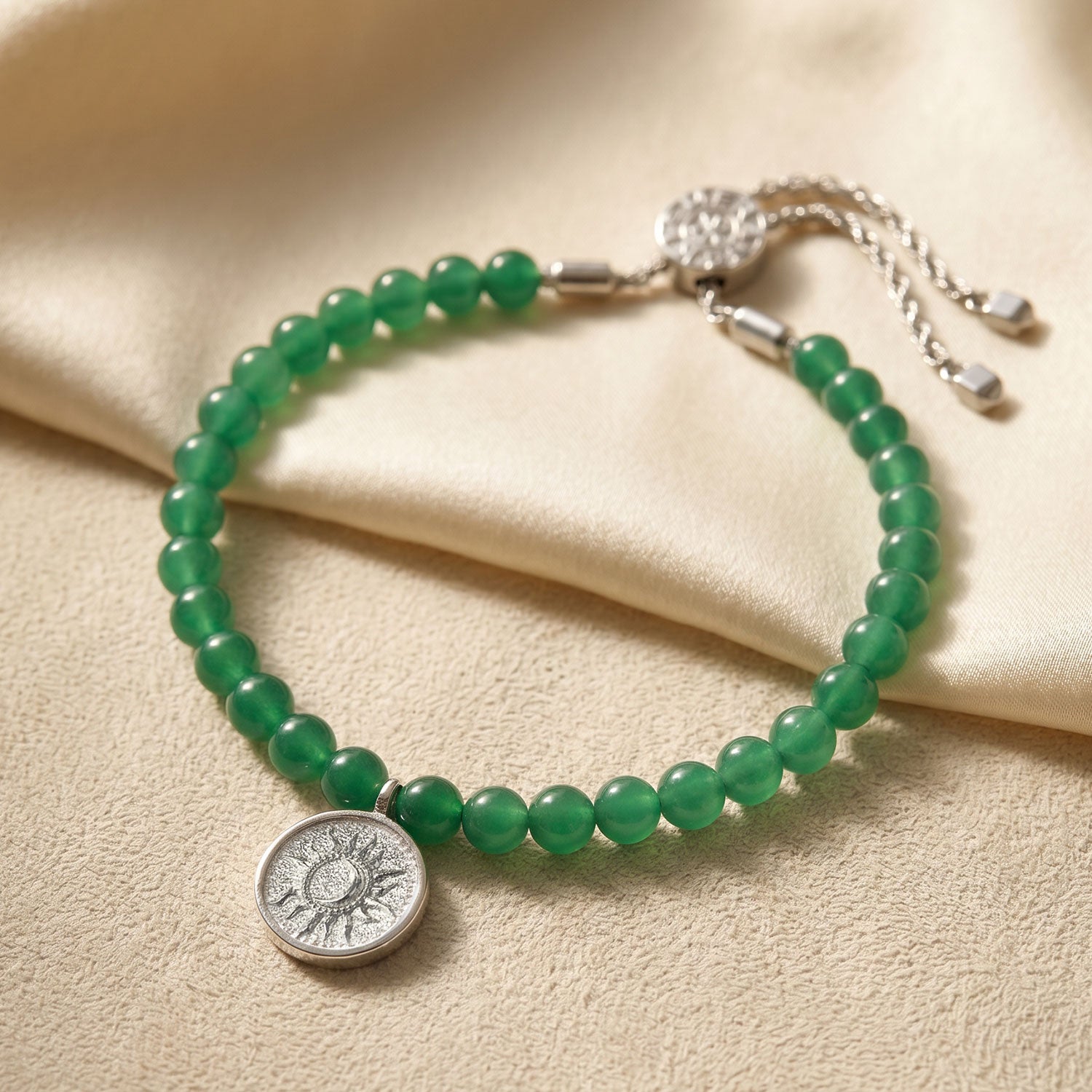 Green Agate Sun Charm Bracelet