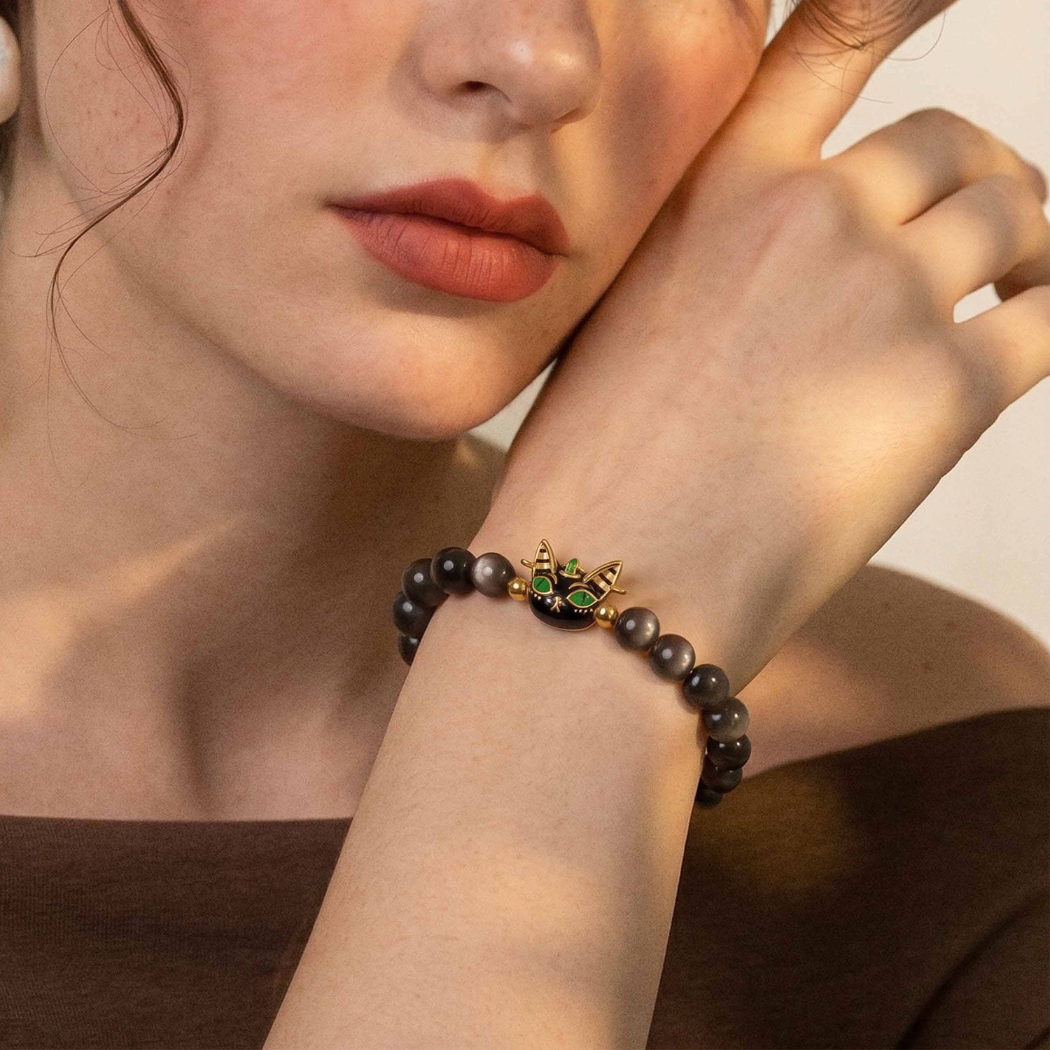 Obsidian Bastet Bracelet