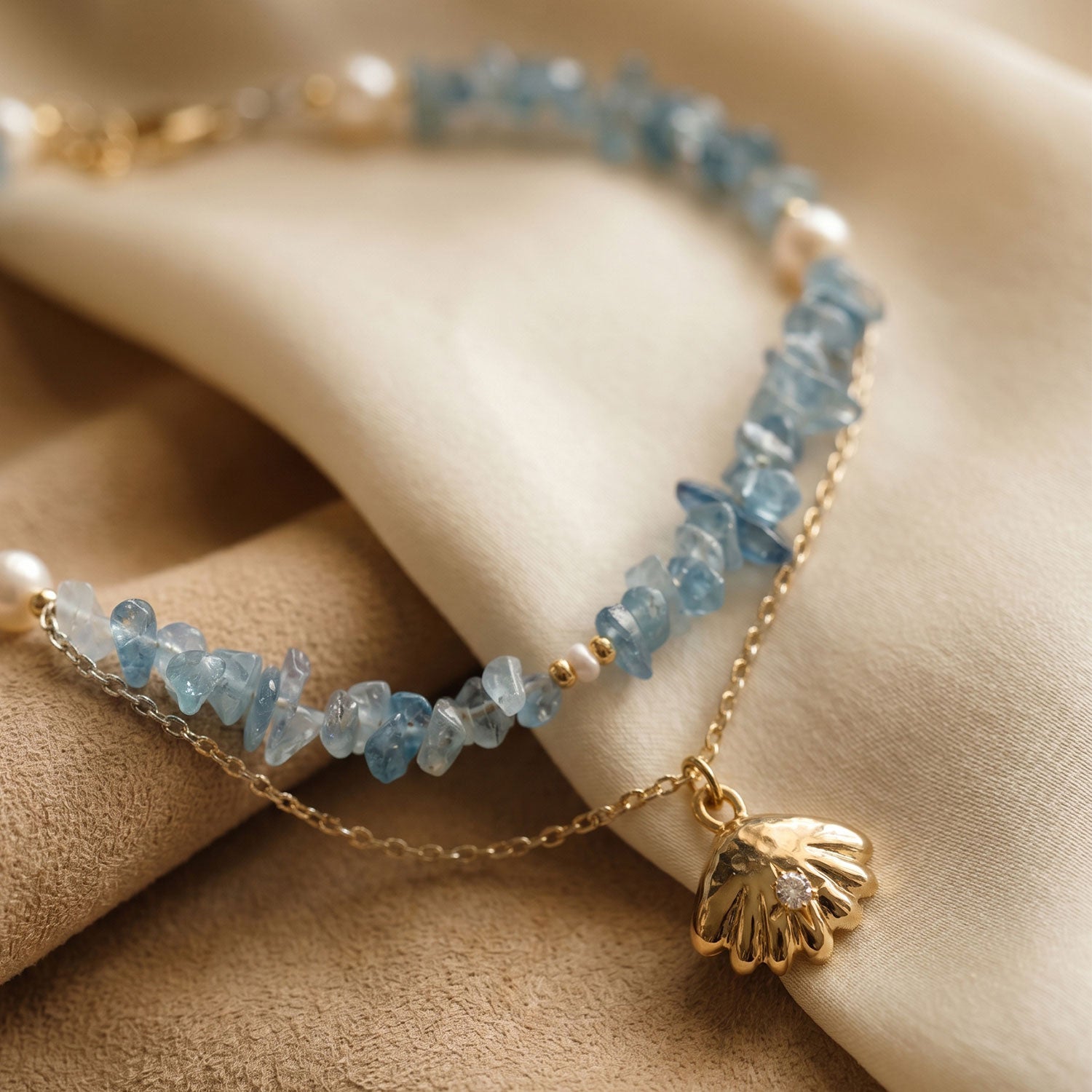 Aquamarine Shell Necklace