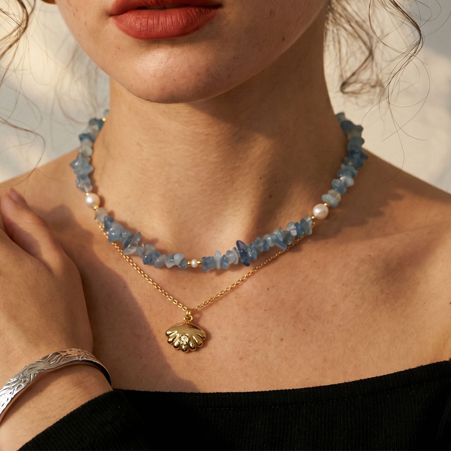 Aquamarine Shell Necklace