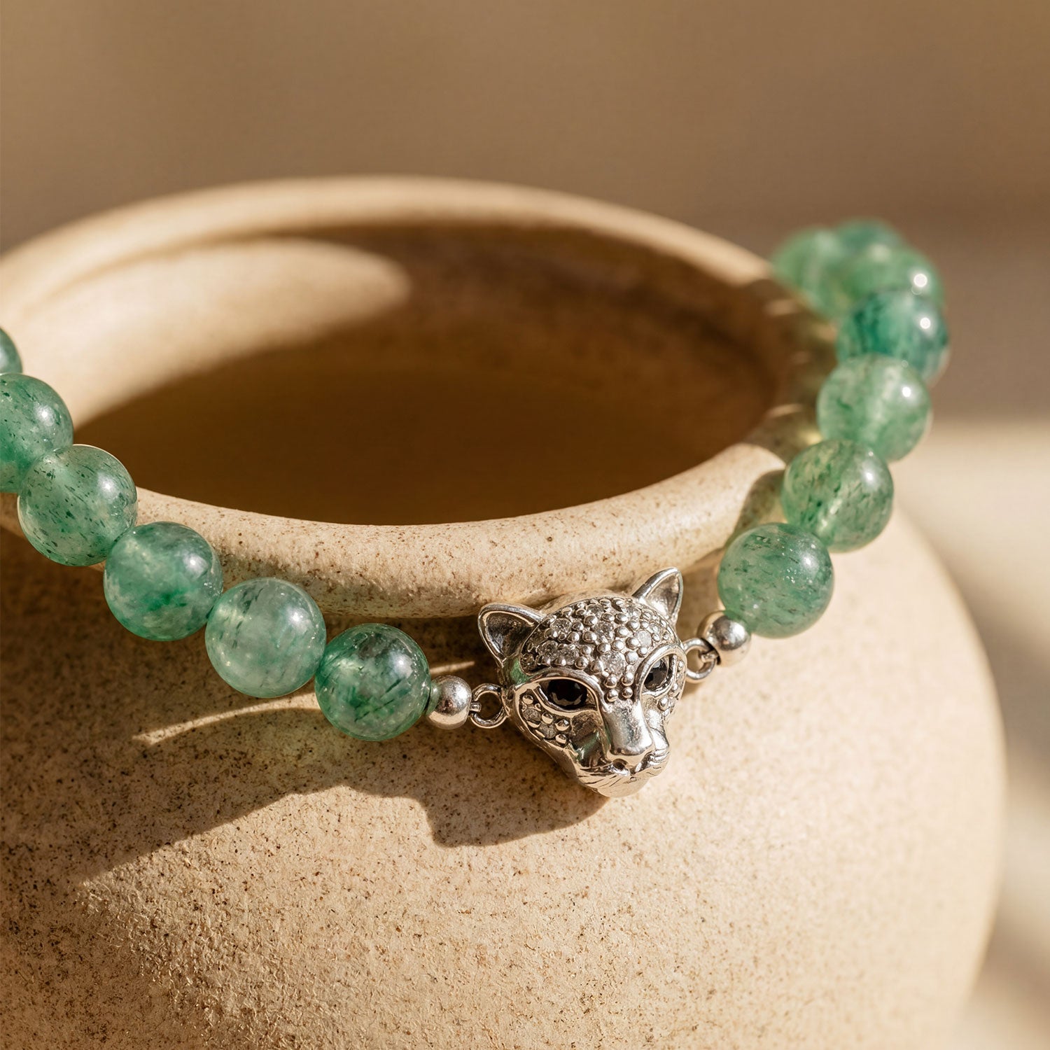 Green Strawberry Quartz Leopard Bracelet