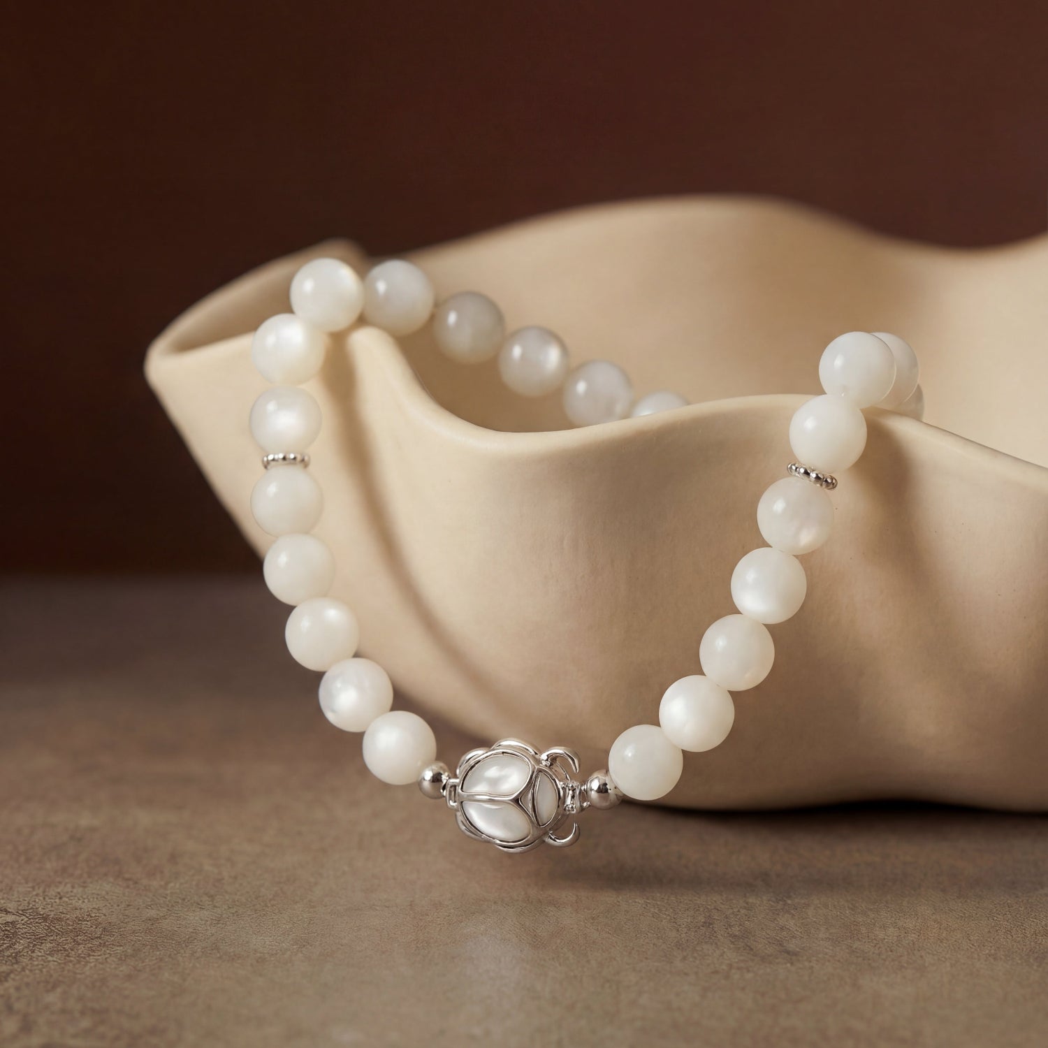 Silver Mother of Pearl Scarab Bracelet