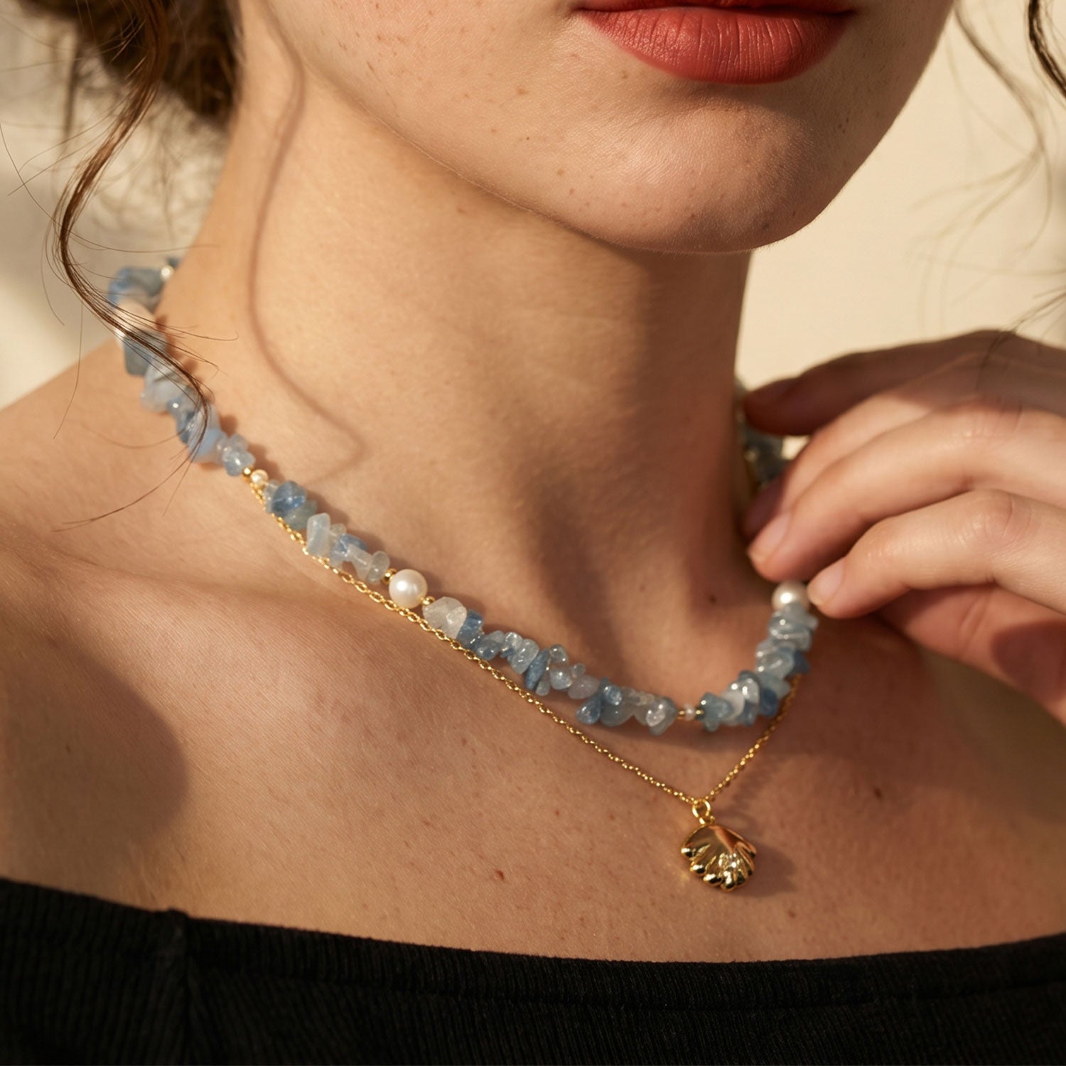 Aquamarine Shell Necklace