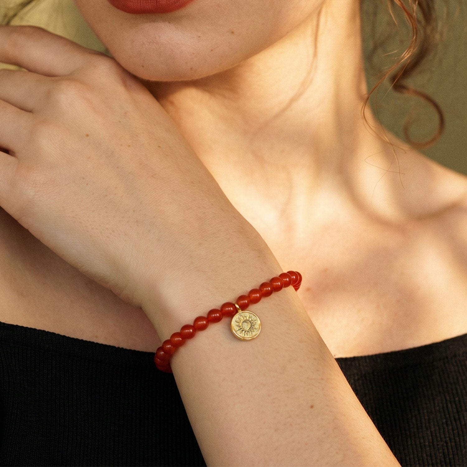 Red Agate Sun Charm Bracelet