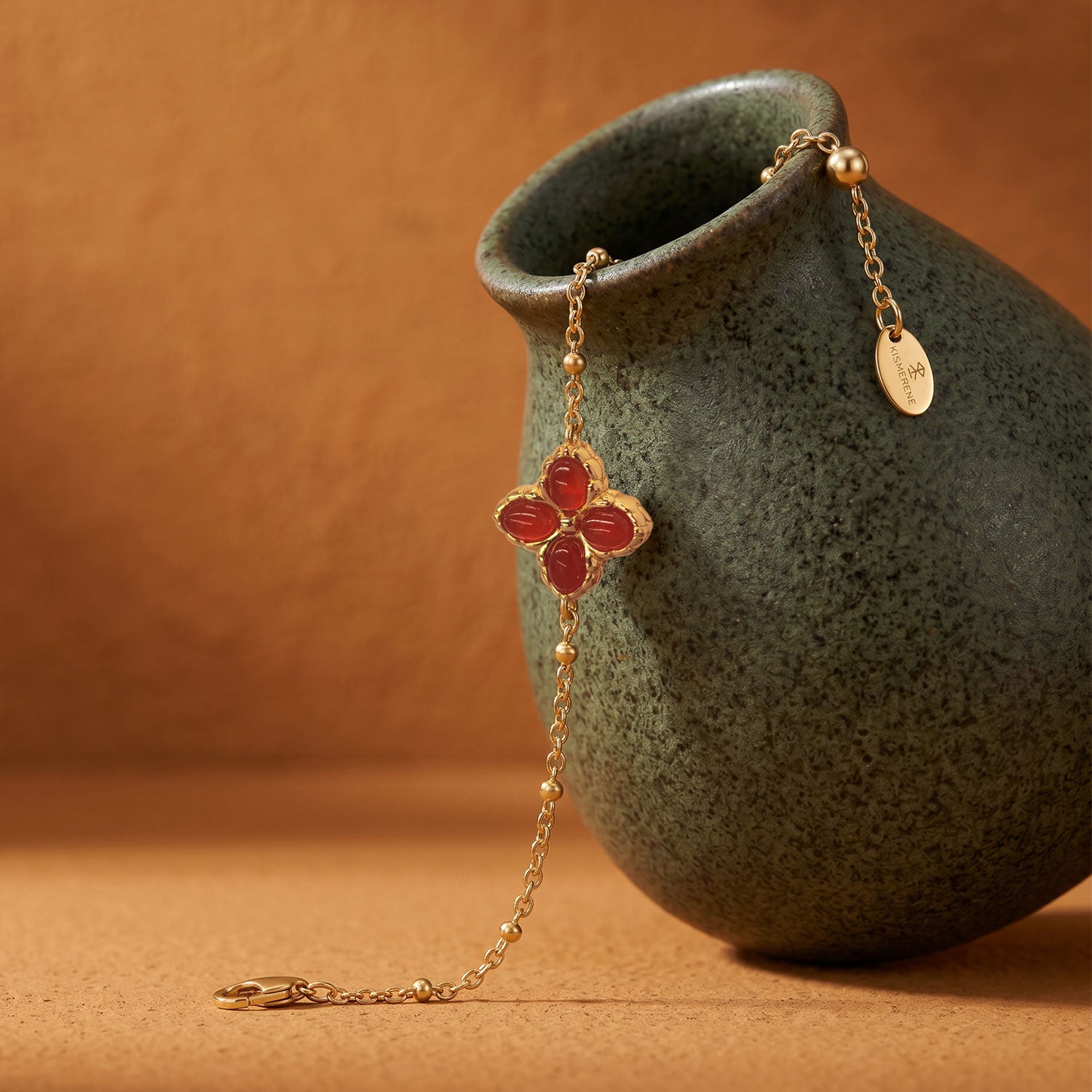 Red Agate Floral Chain Bracelet