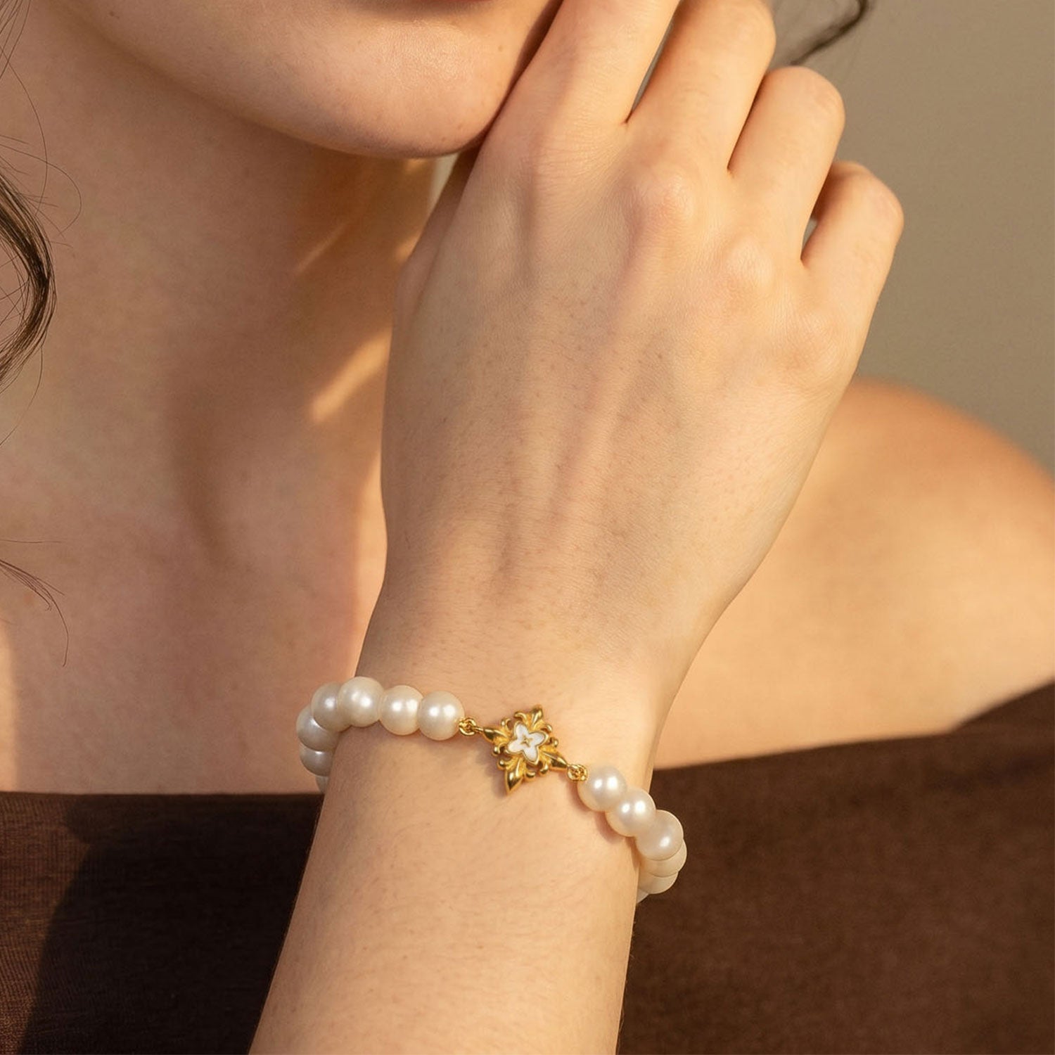 Gold Plated Pearl Crest Bracelet