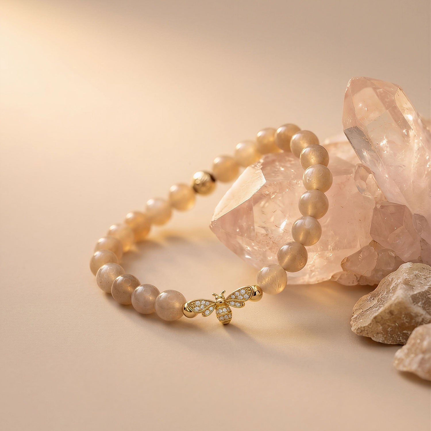 Peach Moonstone Bee Bracelet