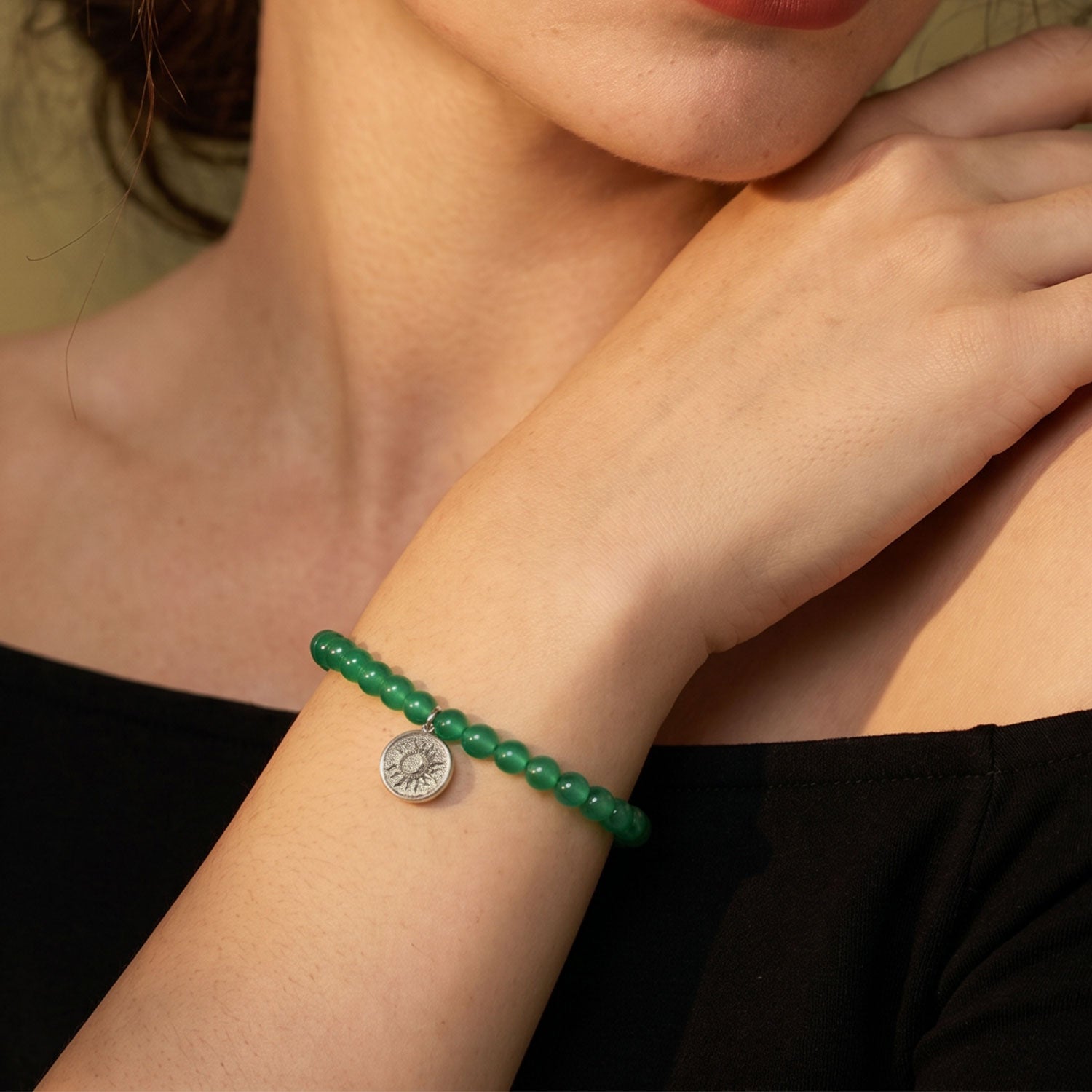Green Agate Sun Charm Bracelet