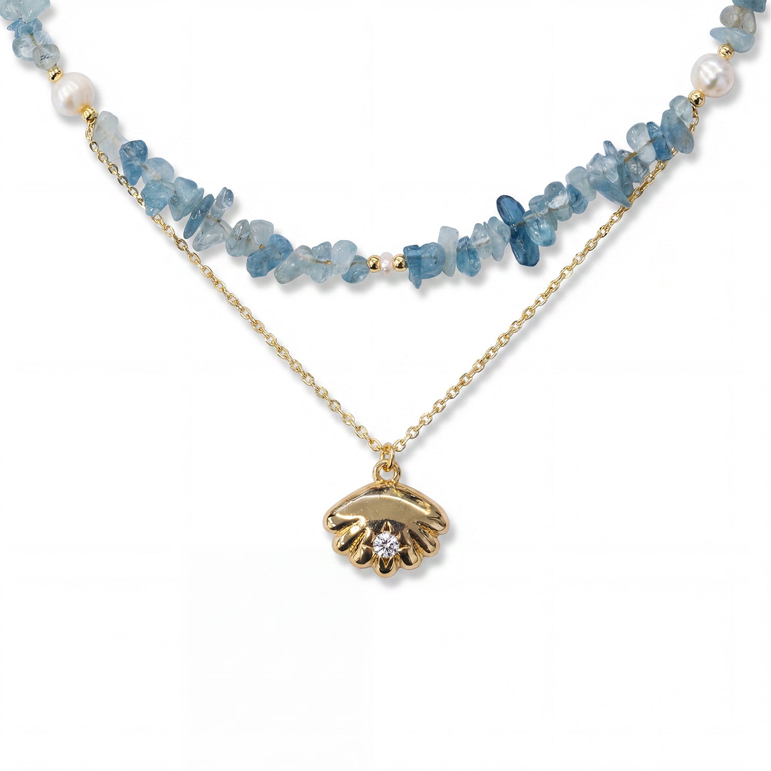 Aquamarine Shell Necklace