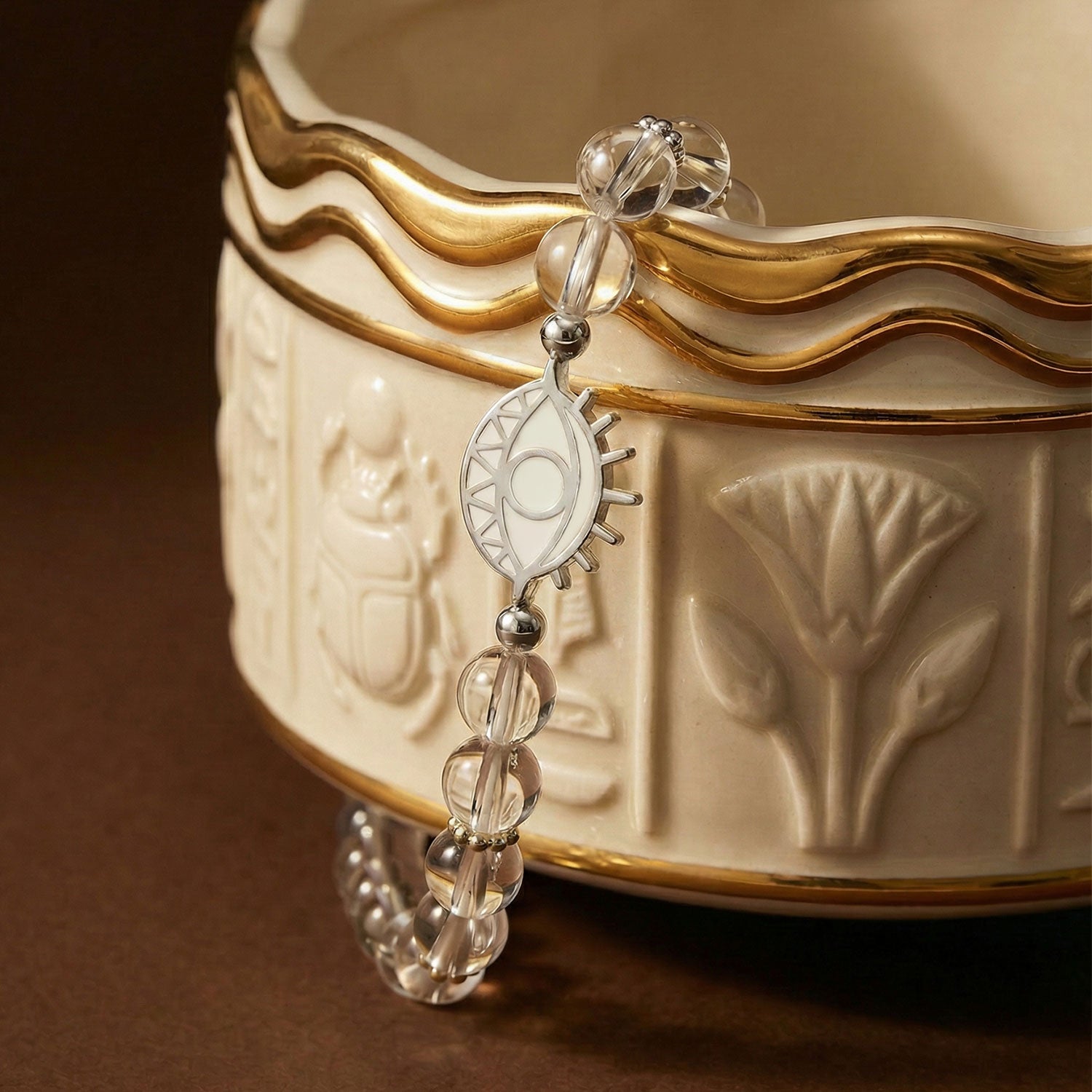Clear Quartz Silver Evil Eye Bracelet